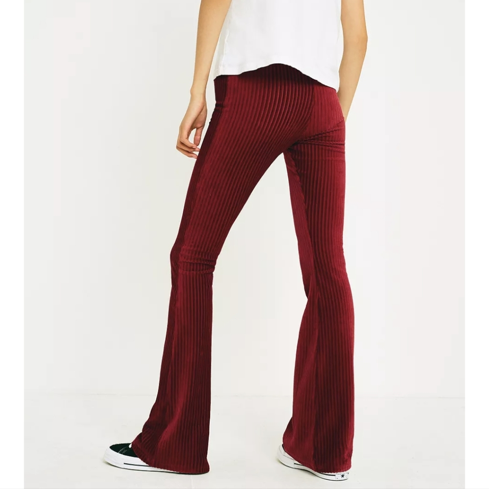 Urban Outfitters Red Velvet Corduroy Flare Trousers
